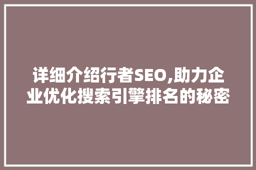 详细介绍行者SEO,助力企业优化搜索引擎排名的秘密武器