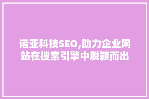 诺亚科技SEO,助力企业网站在搜索引擎中脱颖而出