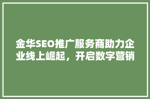 金华SEO推广服务商助力企业线上崛起，开启数字营销新时代