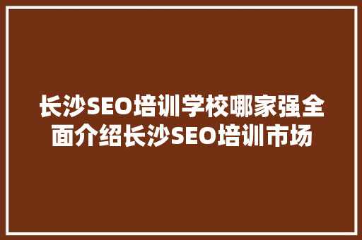 长沙SEO培训学校哪家强全面介绍长沙SEO培训市场