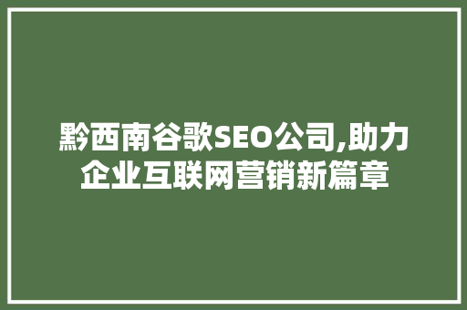 黔西南谷歌SEO公司,助力企业互联网营销新篇章