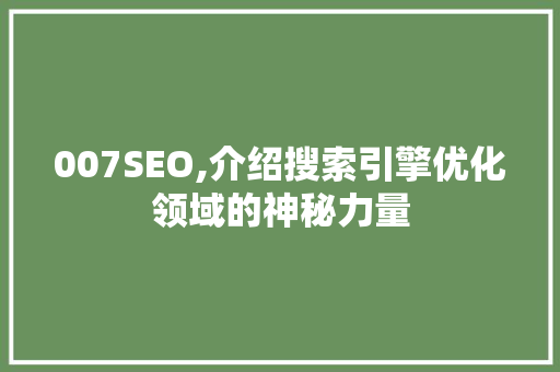 007SEO,介绍搜索引擎优化领域的神秘力量