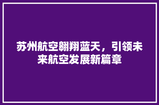 苏州航空翱翔蓝天，引领未来航空发展新篇章