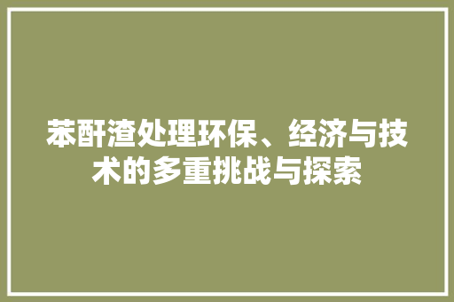 苯酐渣处理环保、经济与技术的多重挑战与探索