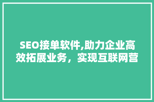 SEO接单软件,助力企业高效拓展业务，实现互联网营销新突破