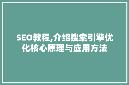 SEO教程,介绍搜索引擎优化核心原理与应用方法