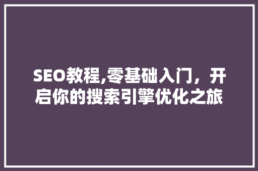 SEO教程,零基础入门，开启你的搜索引擎优化之旅