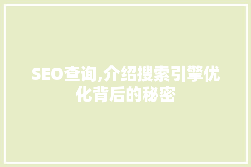 SEO查询,介绍搜索引擎优化背后的秘密