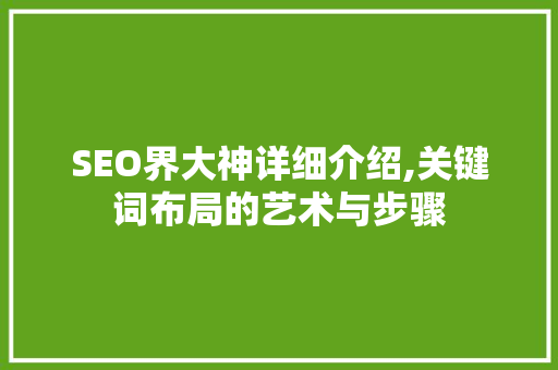 SEO界大神详细介绍,关键词布局的艺术与步骤