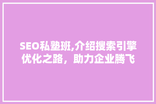 SEO私塾班,介绍搜索引擎优化之路，助力企业腾飞