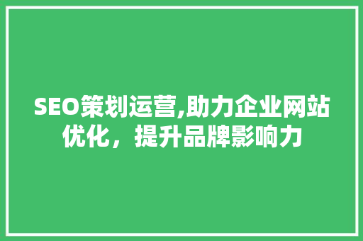 SEO策划运营,助力企业网站优化，提升品牌影响力