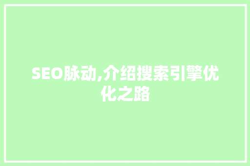 SEO脉动,介绍搜索引擎优化之路