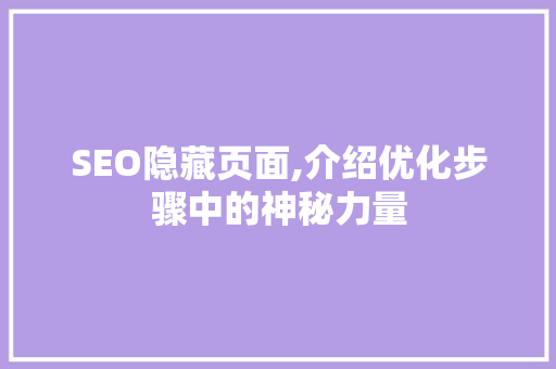 SEO隐藏页面,介绍优化步骤中的神秘力量