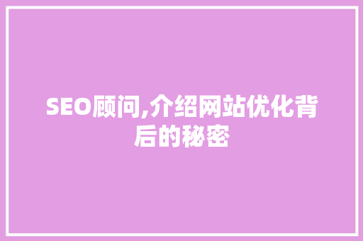 SEO顾问,介绍网站优化背后的秘密