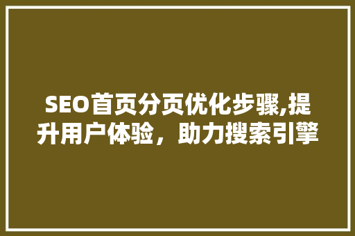 SEO首页分页优化步骤,提升用户体验，助力搜索引擎排名