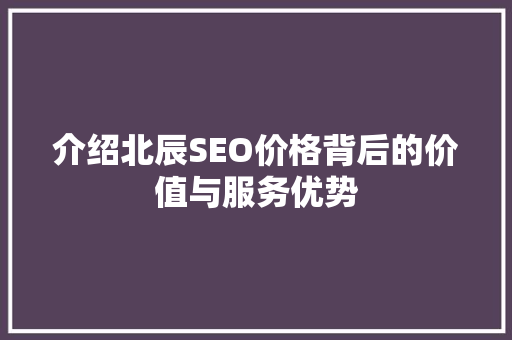 介绍北辰SEO价格背后的价值与服务优势