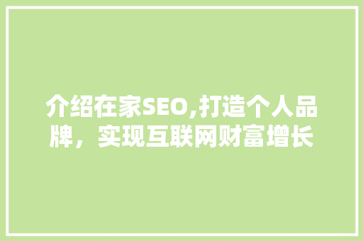 介绍在家SEO,打造个人品牌，实现互联网财富增长