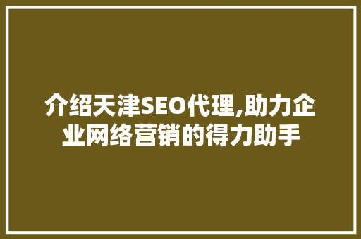 介绍天津SEO代理,助力企业网络营销的得力助手