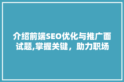 介绍前端SEO优化与推广面试题,掌握关键，助力职场飞跃