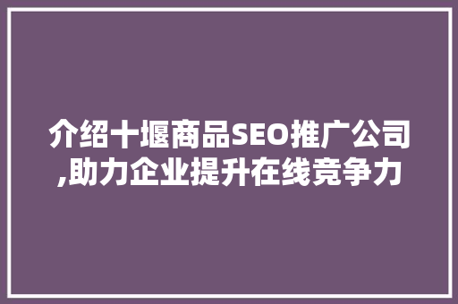 介绍十堰商品SEO推广公司,助力企业提升在线竞争力