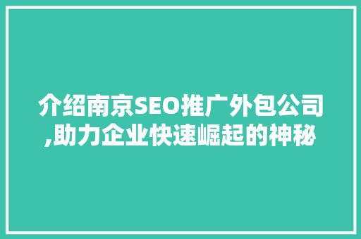 介绍南京SEO推广外包公司,助力企业快速崛起的神秘力量