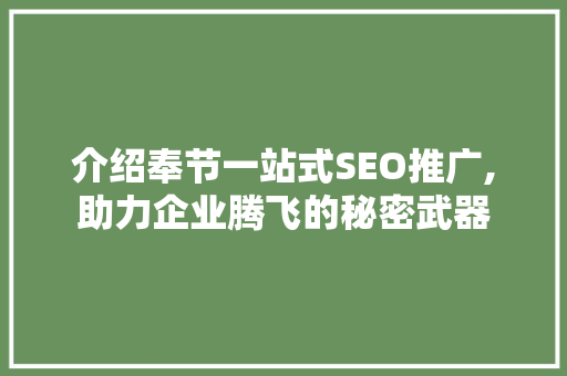 介绍奉节一站式SEO推广,助力企业腾飞的秘密武器