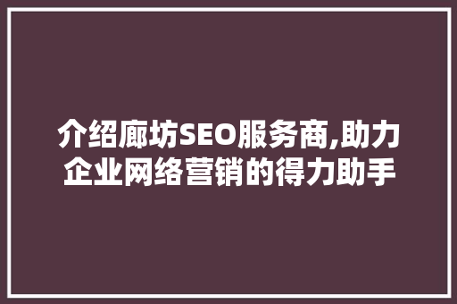 介绍廊坊SEO服务商,助力企业网络营销的得力助手
