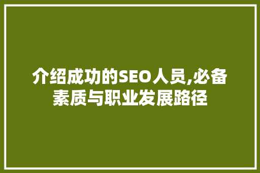 介绍成功的SEO人员,必备素质与职业发展路径
