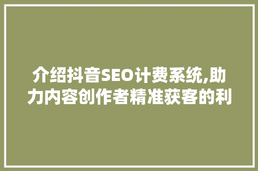 介绍抖音SEO计费系统,助力内容创作者精准获客的利器