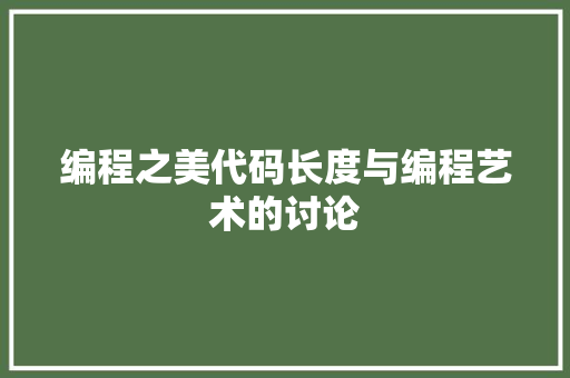 编程之美代码长度与编程艺术的讨论