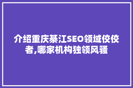 介绍重庆綦江SEO领域佼佼者,哪家机构独领风骚