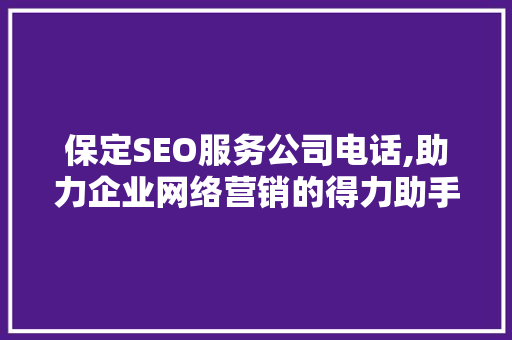 保定SEO服务公司电话,助力企业网络营销的得力助手