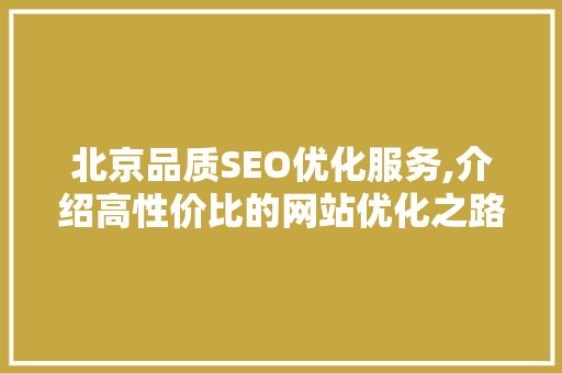北京品质SEO优化服务,介绍高性价比的网站优化之路