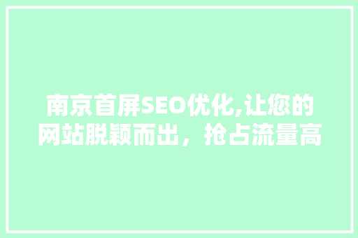 南京首屏SEO优化,让您的网站脱颖而出，抢占流量高地