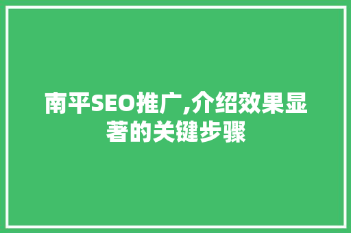 南平SEO推广,介绍效果显著的关键步骤