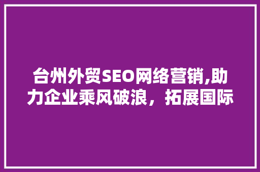 台州外贸SEO网络营销,助力企业乘风破浪，拓展国际市场