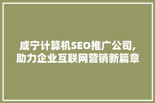 咸宁计算机SEO推广公司,助力企业互联网营销新篇章