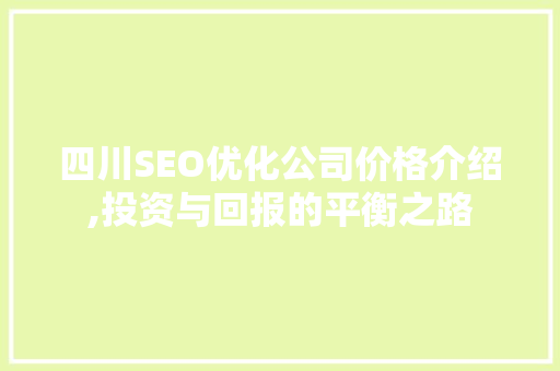 四川SEO优化公司价格介绍,投资与回报的平衡之路
