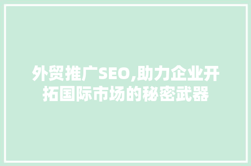 外贸推广SEO,助力企业开拓国际市场的秘密武器