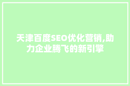 天津百度SEO优化营销,助力企业腾飞的新引擎