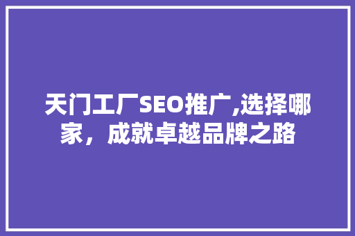 天门工厂SEO推广,选择哪家，成就卓越品牌之路