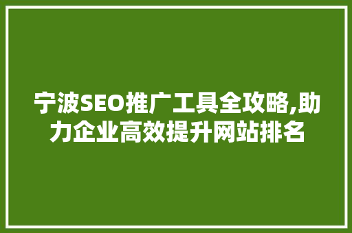 宁波SEO推广工具全攻略,助力企业高效提升网站排名