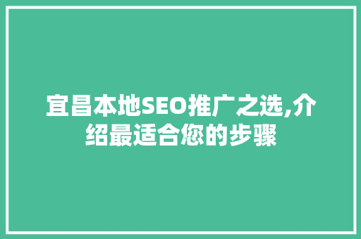 宜昌本地SEO推广之选,介绍最适合您的步骤