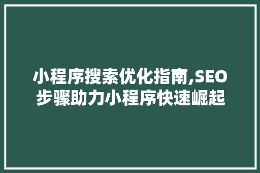 小程序搜索优化指南,SEO步骤助力小程序快速崛起
