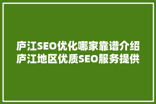庐江SEO优化哪家靠谱介绍庐江地区优质SEO服务提供商
