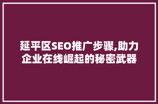 延平区SEO推广步骤,助力企业在线崛起的秘密武器