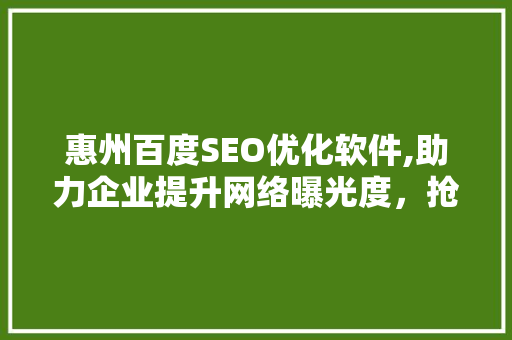 惠州百度SEO优化软件,助力企业提升网络曝光度，抢占市场先机