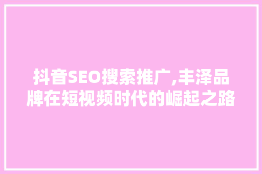 抖音SEO搜索推广,丰泽品牌在短视频时代的崛起之路