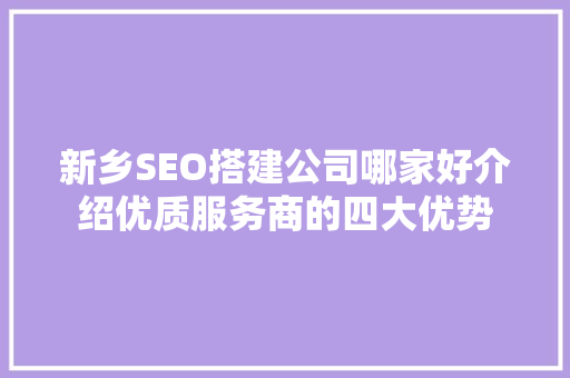 新乡SEO搭建公司哪家好介绍优质服务商的四大优势