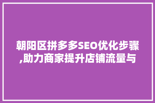 朝阳区拼多多SEO优化步骤,助力商家提升店铺流量与转化率